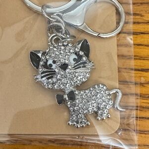 Sparkling Silver Cat Keychain